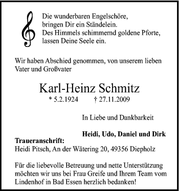 Traueranzeige von Karl-Heinz Schmitz von Neue Osnabrücker Zeitung GmbH & Co. KG
