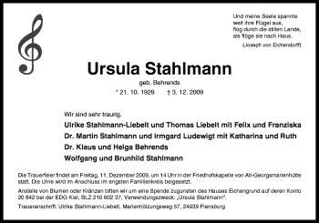 Traueranzeige von Ursula Stahlmann von Neue Osnabrücker Zeitung GmbH & Co. KG