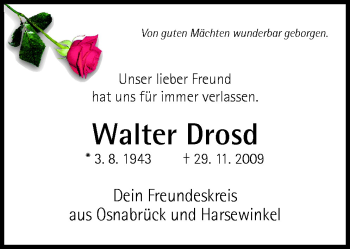 Traueranzeige von Walter Drosd von Neue Osnabrücker Zeitung GmbH & Co. KG