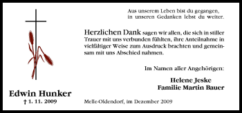 Traueranzeige von Edwin Hunker von Neue Osnabrücker Zeitung GmbH & Co. KG