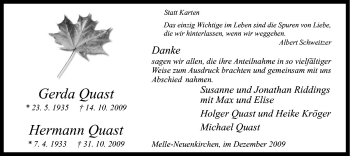 Traueranzeige von Hermann Quast von Neue Osnabrücker Zeitung GmbH & Co. KG