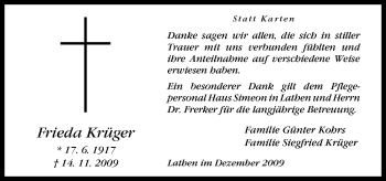 Traueranzeige von Frieda Krüger von Neue Osnabrücker Zeitung GmbH & Co. KG