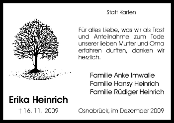 Traueranzeige von Erika Heinrich von Neue Osnabrücker Zeitung GmbH & Co. KG
