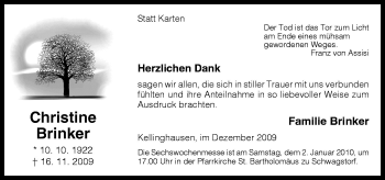 Traueranzeige von Christine Brinker von Neue Osnabrücker Zeitung GmbH & Co. KG