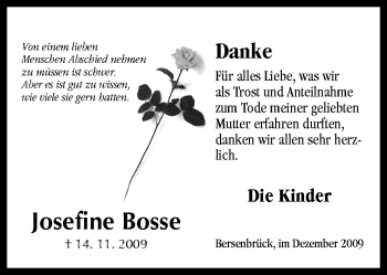 Traueranzeige von Josefine Bosse von Neue Osnabrücker Zeitung GmbH & Co. KG