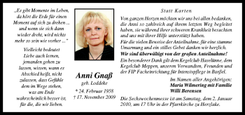 Traueranzeige von Anni Gnaß von Neue Osnabrücker Zeitung GmbH & Co. KG