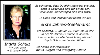 Traueranzeige von Ingrid Schulz von Neue Osnabrücker Zeitung GmbH & Co. KG