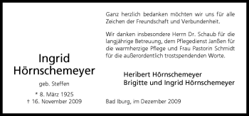 Traueranzeige von Ingrid Hörnschemeyer von Neue Osnabrücker Zeitung GmbH & Co. KG