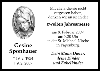 Traueranzeige von Gesine Sponhauer von Neue Osnabrücker Zeitung GmbH & Co. KG