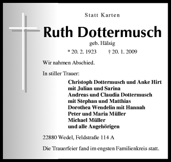 Traueranzeige von Ruth Dottermusch von Neue Osnabrücker Zeitung GmbH & Co. KG