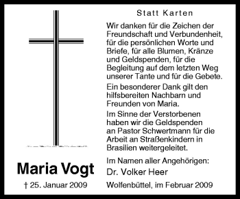 Traueranzeige von Maria Vogt von Neue Osnabrücker Zeitung GmbH & Co. KG