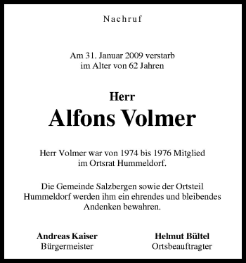 Traueranzeige von Alfons Volmer von Neue Osnabrücker Zeitung GmbH & Co. KG