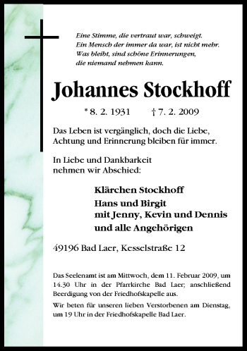 Traueranzeige von Johannes Stockhoff von Neue Osnabrücker Zeitung GmbH & Co. KG