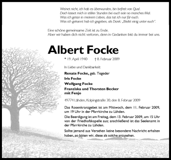 Traueranzeige von Albert Focke von Neue Osnabrücker Zeitung GmbH & Co. KG