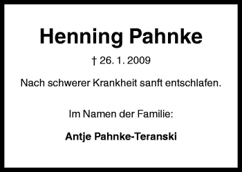 Traueranzeige von Henning Pahnke von Neue Osnabrücker Zeitung GmbH & Co. KG