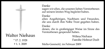 Traueranzeige von Walter Niehaus von Neue Osnabrücker Zeitung GmbH & Co. KG