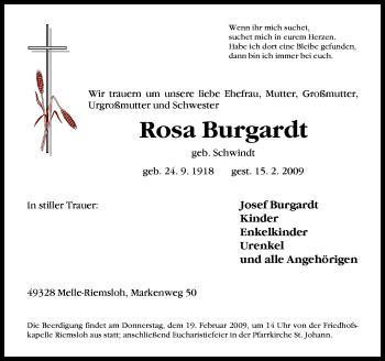 Traueranzeige von Rosa Burgardt von Neue Osnabrücker Zeitung GmbH & Co. KG