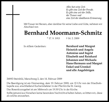 Traueranzeige von Bernhard Moormann-Schmitz von Neue Osnabrücker Zeitung GmbH & Co. KG