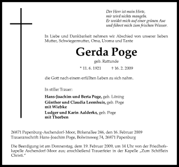 Traueranzeige von Gerda Poge von Neue Osnabrücker Zeitung GmbH & Co. KG