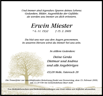 Traueranzeige von Erwin Miester von Neue Osnabrücker Zeitung GmbH & Co. KG