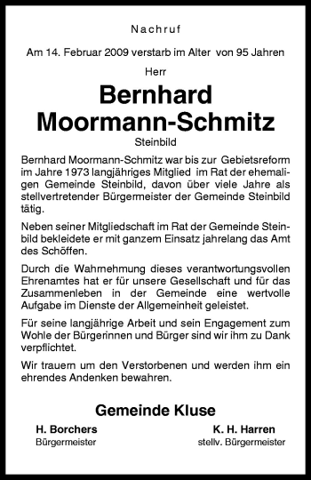 Traueranzeige von Bernhard Moormann-Schmitz von Neue Osnabrücker Zeitung GmbH & Co. KG