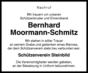 Traueranzeige von Bernhard Moormann-Schmitz von Neue Osnabrücker Zeitung GmbH & Co. KG
