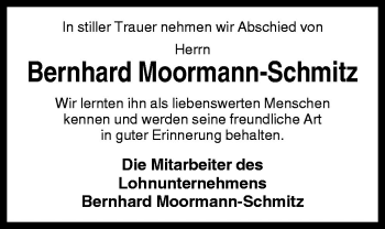 Traueranzeige von Bernhard Moormann-Schmitz von Neue Osnabrücker Zeitung GmbH & Co. KG
