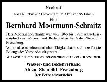 Traueranzeige von Bernhard Moormann-Schmitz von Neue Osnabrücker Zeitung GmbH & Co. KG