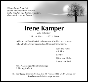 Traueranzeige von Irene Kamper von Neue Osnabrücker Zeitung GmbH & Co. KG