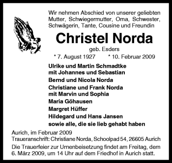 Traueranzeige von Christel Norda von Neue Osnabrücker Zeitung GmbH & Co. KG
