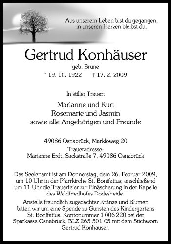 Traueranzeige von Gertrud Konhäuser von Neue Osnabrücker Zeitung GmbH & Co. KG