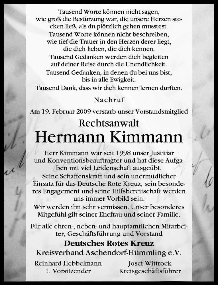  Traueranzeige für Hermann Kimmann vom 21.02.2009 aus Neue Osnabrücker Zeitung GmbH & Co. KG