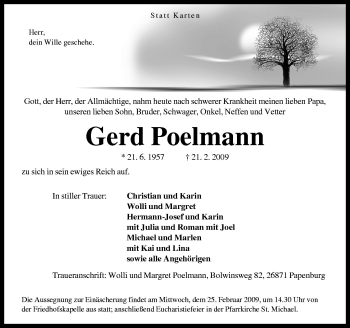 Traueranzeige von Gerd Poelmann von Neue Osnabrücker Zeitung GmbH & Co. KG