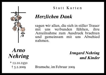 Traueranzeige von Arno Nehring von Neue Osnabrücker Zeitung GmbH & Co. KG