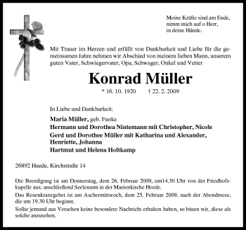 Traueranzeige von Konrad Müller von Neue Osnabrücker Zeitung GmbH & Co. KG