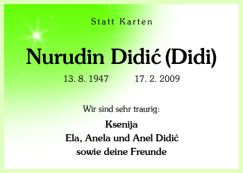 Traueranzeige von Nurudin Didic von Neue Osnabrücker Zeitung GmbH & Co. KG
