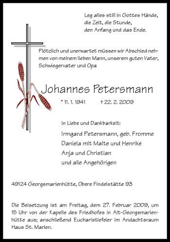 Traueranzeige von Johannes Petersmann von Neue Osnabrücker Zeitung GmbH & Co. KG
