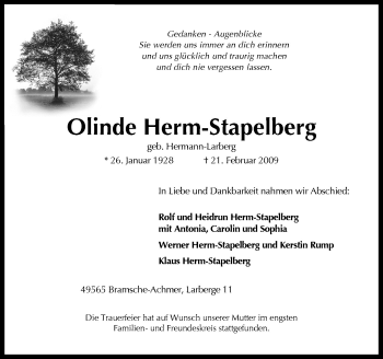 Traueranzeige von Olinde Herm-Stapelberg von Neue Osnabrücker Zeitung GmbH & Co. KG