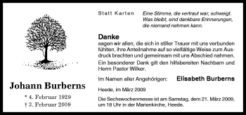 Traueranzeige von Johann Burberns von Neue Osnabrücker Zeitung GmbH & Co. KG