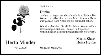 Traueranzeige von Herta Minder von Neue Osnabrücker Zeitung GmbH & Co. KG