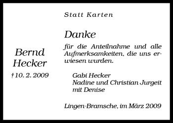 Traueranzeige von Bernd Hecker von Neue Osnabrücker Zeitung GmbH & Co. KG