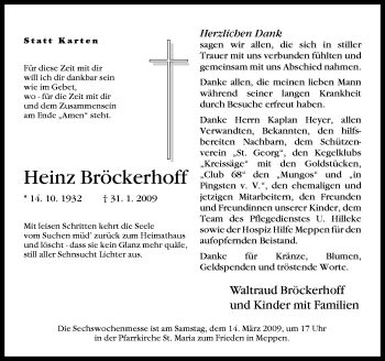 Traueranzeige von Heinz Bröckerhoff von Neue Osnabrücker Zeitung GmbH & Co. KG