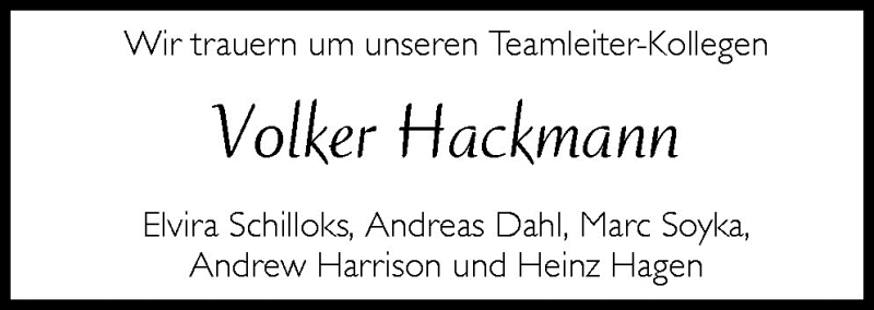  Traueranzeige für Volker Hackmann vom 02.03.2009 aus Neue Osnabrücker Zeitung GmbH & Co. KG