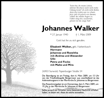 Traueranzeige von Joahannes Walker von Neue Osnabrücker Zeitung GmbH & Co. KG