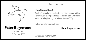 Traueranzeige von Peter Begemann von Neue Osnabrücker Zeitung GmbH & Co. KG