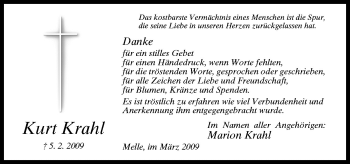 Traueranzeige von Kurt Krahl von Neue Osnabrücker Zeitung GmbH & Co. KG