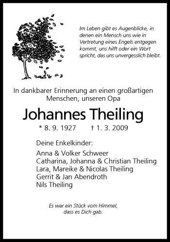 Traueranzeige von Johannes Theiling von Neue Osnabrücker Zeitung GmbH & Co. KG