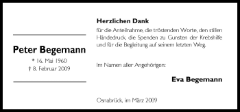 Traueranzeige von Peter Begemann von Neue Osnabrücker Zeitung GmbH & Co. KG