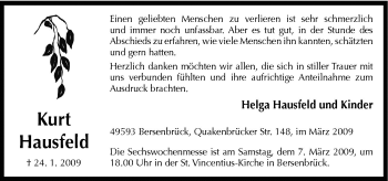 Traueranzeige von Kurt Hausfeld von Neue Osnabrücker Zeitung GmbH & Co. KG