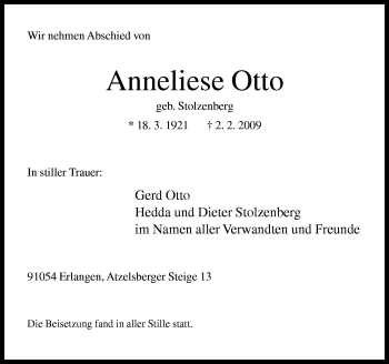 Traueranzeige von Anneliese Otto von Neue Osnabrücker Zeitung GmbH & Co. KG